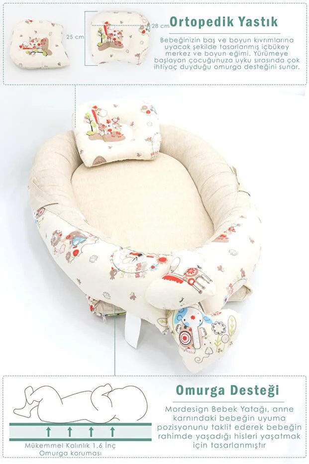  Babynest Ortopedik Bebek Yatağı, Anne Yanı Bebek Yatağı, Ergonomik Tasarım, Animal Serisi